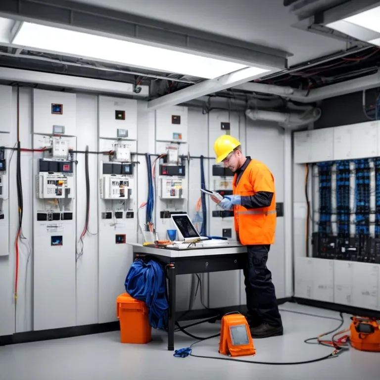 Técnico realizando instalación eléctrica en tablero